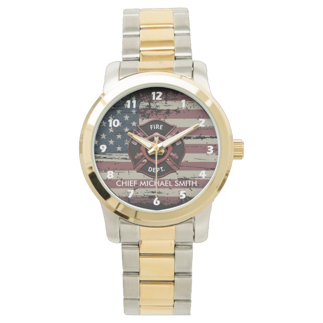 Reloj De Pulsera Personalized Rank Firefighter American Flag  (Anverso)