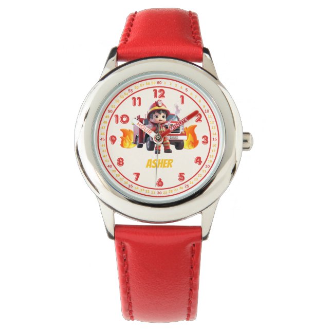 Reloj De Pulsera Personalized Red Cute Boy Firefighter Kids (Anverso)