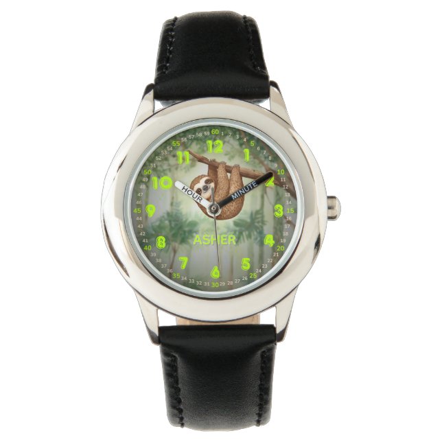 Reloj De Pulsera Personalized Sloth Jungle Theme Kids Learning (Anverso)