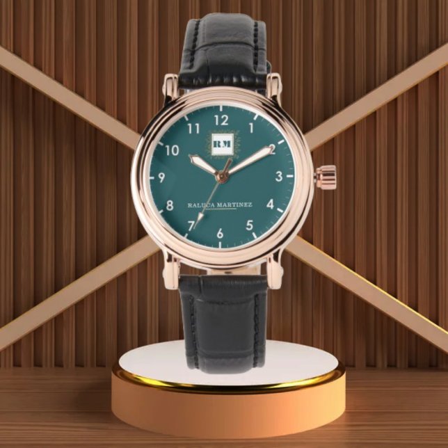 Reloj De Pulsera Personalized Teal Minimal custom name green (Subido por el creador)