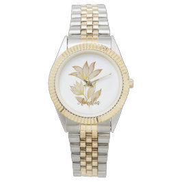 Reloj De Pulsera Personalized Two-Tone Golden Floral Watch