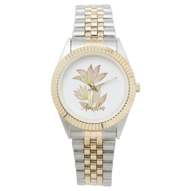 Reloj De Pulsera Personalized Two-Tone Golden Floral Watch (Anverso)