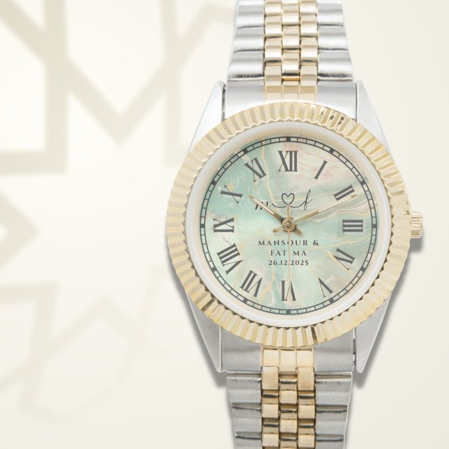 Reloj De Pulsera Personalized Two-Tone Watch ∣ Aqua Marble Gift (Subido por el creador)