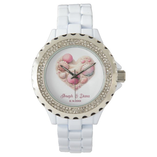 Reloj De Pulsera Personalized Valentine Anniversary Seashell Heart (Anverso)