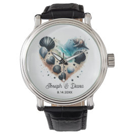 Reloj De Pulsera Personalized Valentine Anniversary Seashell Heart