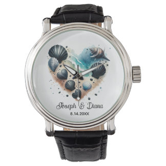 Reloj De Pulsera Personalized Valentine Anniversary Seashell Heart