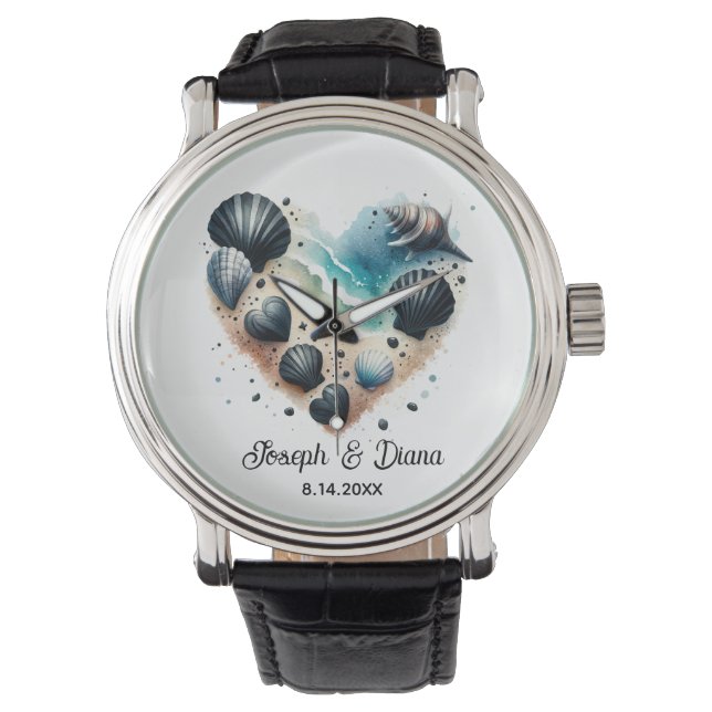 Reloj De Pulsera Personalized Valentine Anniversary Seashell Heart (Anverso)