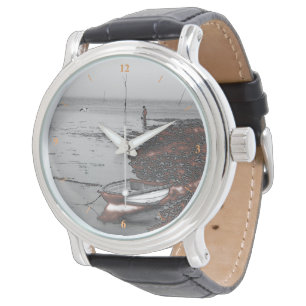 Reloj De Pulsera Pesca de niños y gaviotas en una central nuclear