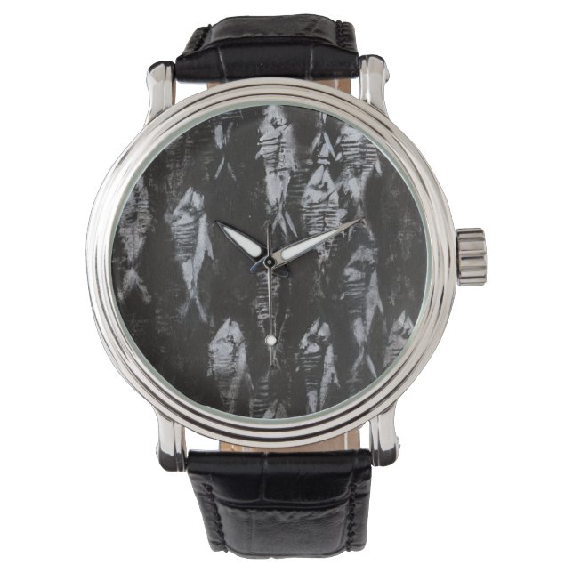 Reloj De Pulsera Pescado blanco fósil sobre fondo negro (Anverso)