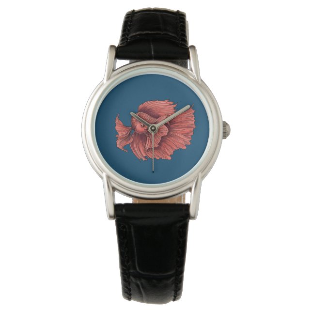 Reloj De Pulsera Pescado combativo de Coral Siamese (Anverso)