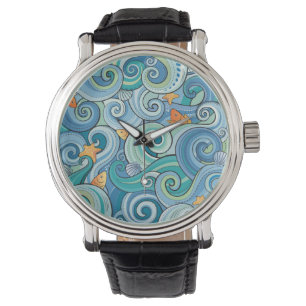 Reloj De Pulsera Pescado Entre El Patrón De Olas