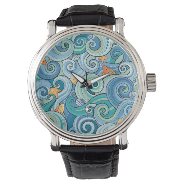 Reloj De Pulsera Pescado Entre El Patrón De Olas (Anverso)