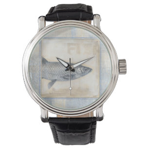 Reloj De Pulsera Pescado gris en fondo beige