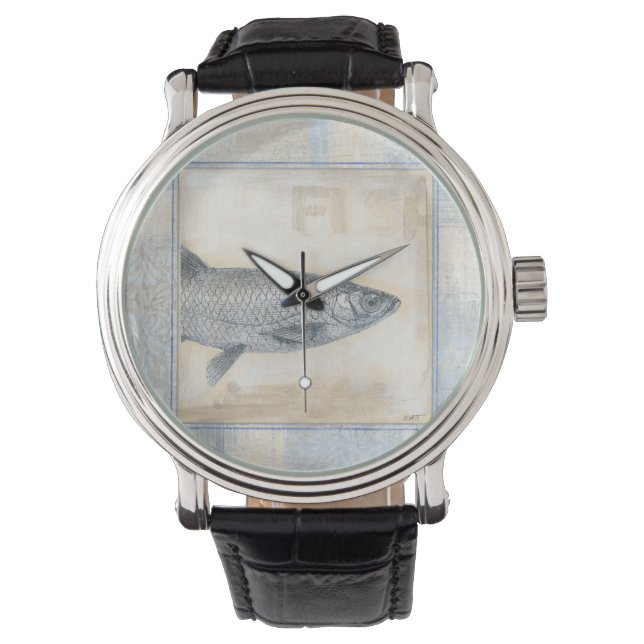 Reloj De Pulsera Pescado gris en fondo beige (Anverso)