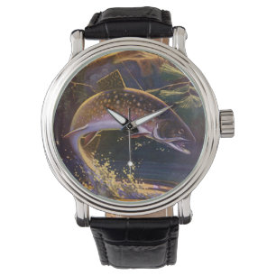 Reloj De Pulsera Pescador de trucha de rollo vintage, pesca deporti
