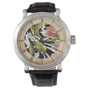 Reloj De Pulsera Pescados afortunados del koi de la tinta negra