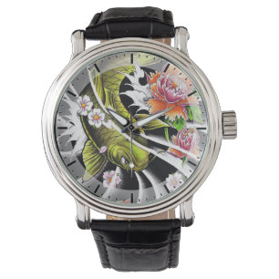 Reloj De Pulsera Pescados afortunados del koi de la tinta negra