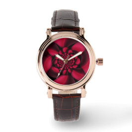 Reloj De Pulsera Pétalo Negro Rojo Rubí