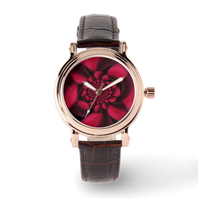 Reloj De Pulsera Pétalo Negro Rojo Rubí (Anverso)