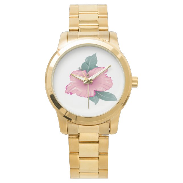 Reloj De Pulsera Pétalos florecientes de flores con hojas verdes (Anverso)