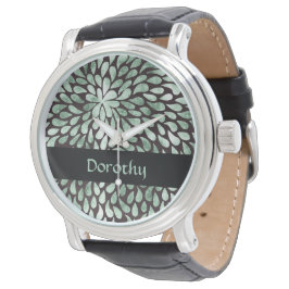 Reloj De Pulsera Pétalos verdes degradados sobre negro