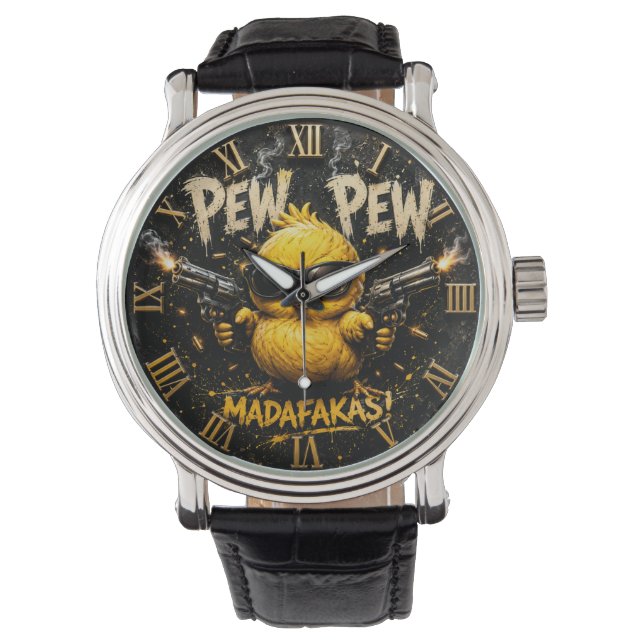 Reloj De Pulsera Pew Pew Funny Badass Chick Humor (Anverso)