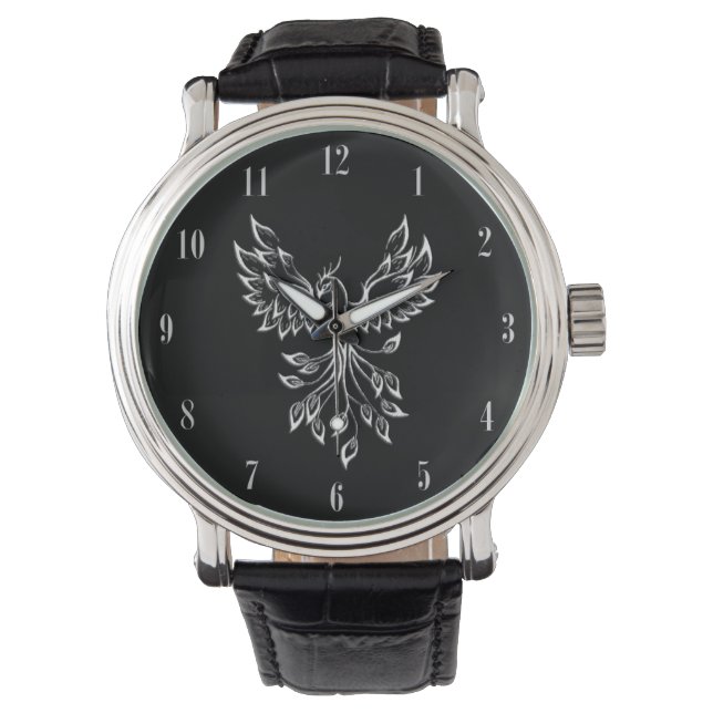 Reloj De Pulsera Phoenix se eleva en números blancos negros (Anverso)