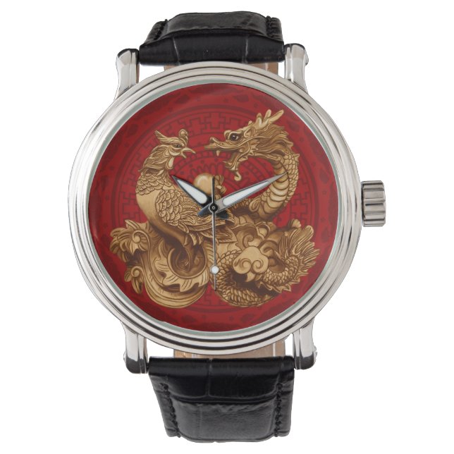 Reloj De Pulsera Phoenix y Dragon - en rojo (Anverso)
