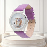 Reloj De Pulsera Photo Custom Dog Cat Pet Name Monogram<br><div class="desc">This design may be personalized in the area provided by changing the photo and/or text. Or it can be customized by clicking Personalize this Template and then choosing the click to customize further option and delete or change the color of the background, add text, change the text color or style,...</div>