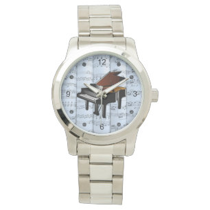 Reloj De Pulsera Piano ~ Rolling Sheet Music ~ Blue Tint Background