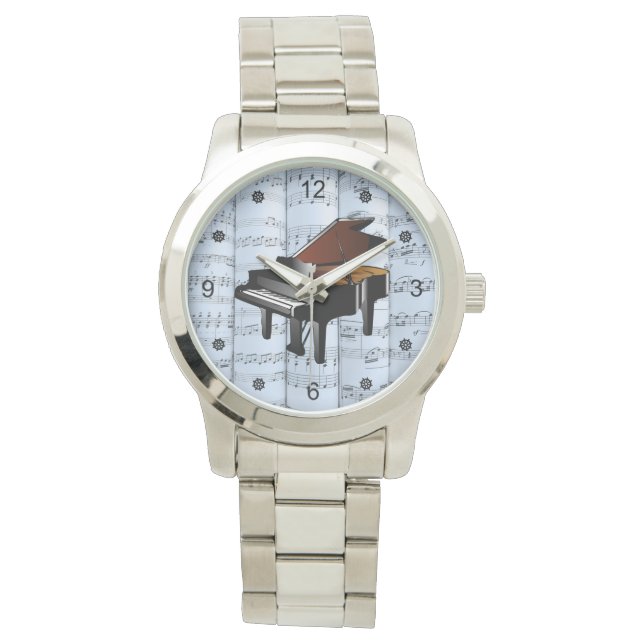 Reloj De Pulsera Piano ~ Rolling Sheet Music ~ Blue Tint Background (Anverso)