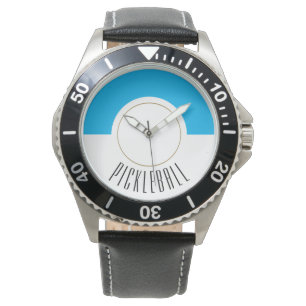 Reloj De Pulsera PICKLEBALL Circular Cielo Azul Bloque de color Bla
