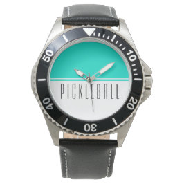 Reloj De Pulsera PICKLEBALL Moderno y brillante Aqua blanco bloque 