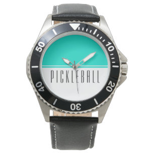 Reloj De Pulsera PICKLEBALL Moderno y brillante Aqua blanco bloque