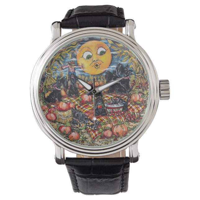 Reloj De Pulsera Picnic de Halloween de Scottish Terrier (Anverso)