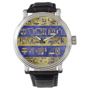 Reloj De Pulsera Piedra azul del modelo egipcio de oro de los