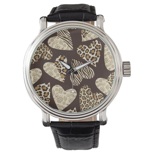 Reloj De Pulsera Piel animal con corazones (Anverso)