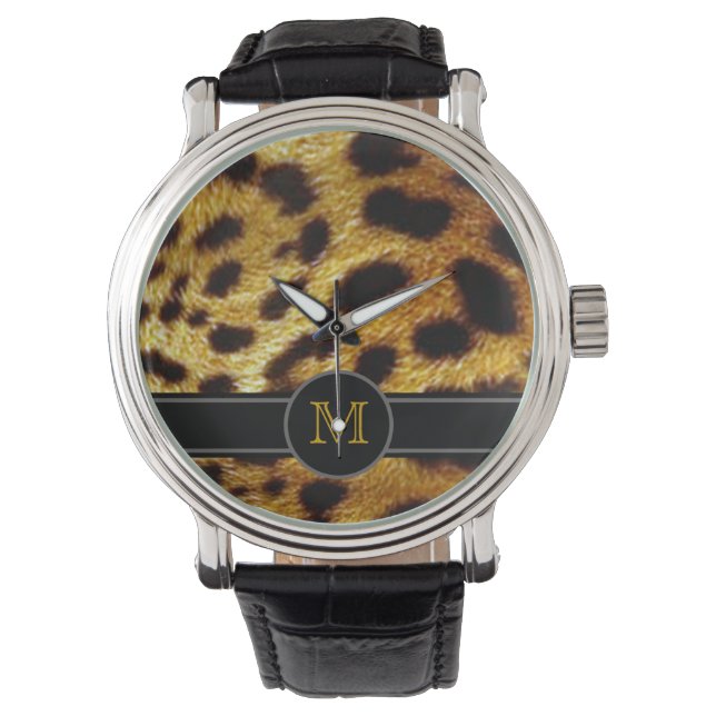 Reloj De Pulsera piel de leopardo para añadir inicial (Anverso)
