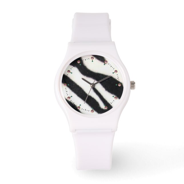 RELOJ DE PULSERA PIEL DE ZEBRA BLANCA NEGRA IMPRESA (Anverso)