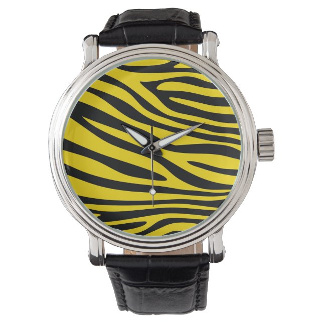 Reloj De Pulsera Pieles de estampado de cebra (negro y amarillo) (Anverso)
