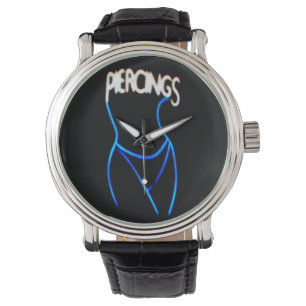 Reloj De Pulsera Piercings Neon Lady Silhouette - Blue Waters