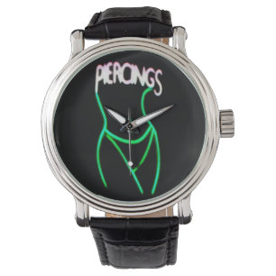 Reloj De Pulsera Piercings Neon Lady Silhouette - Green Waters