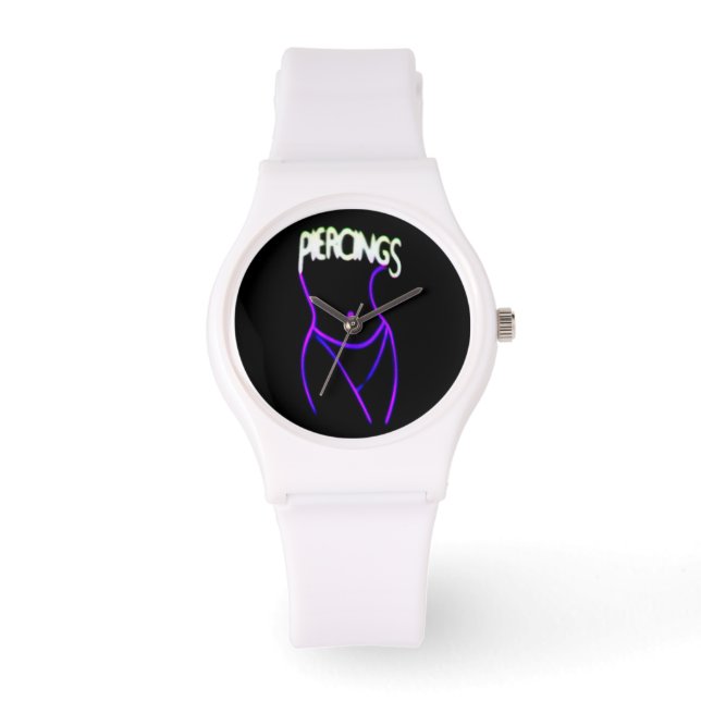 Reloj De Pulsera Piercings Neon Lady Silhouette - Purple Watts (Anverso)