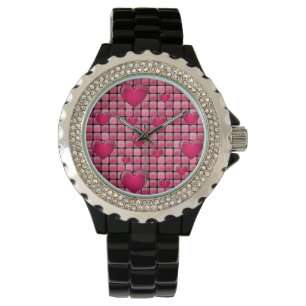 Reloj De Pulsera Pila rosada con los corazones