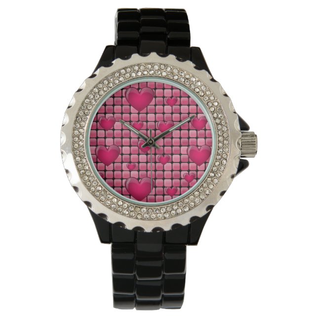 Reloj De Pulsera Pile Rosa Con Corazón (Anverso)
