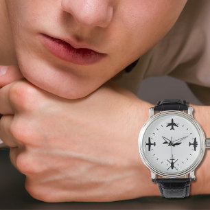 Reloj De Pulsera Piloto Avión Simple Negro Fresco Aviación