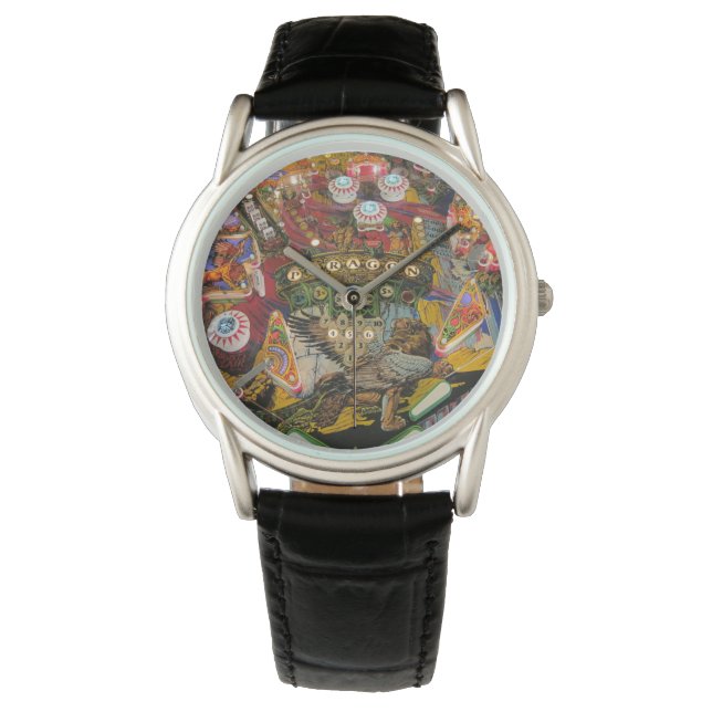 Reloj De Pulsera pinball face black cuero watch (Anverso)
