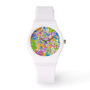 Reloj De Pulsera Pinceladas abstractas de neón con graffitis de man