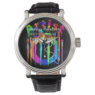 Reloj De Pulsera Pinceles de pintura de rueda de color de artista