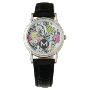 Reloj De Pulsera Pineapple Grunge Palms   Monograma